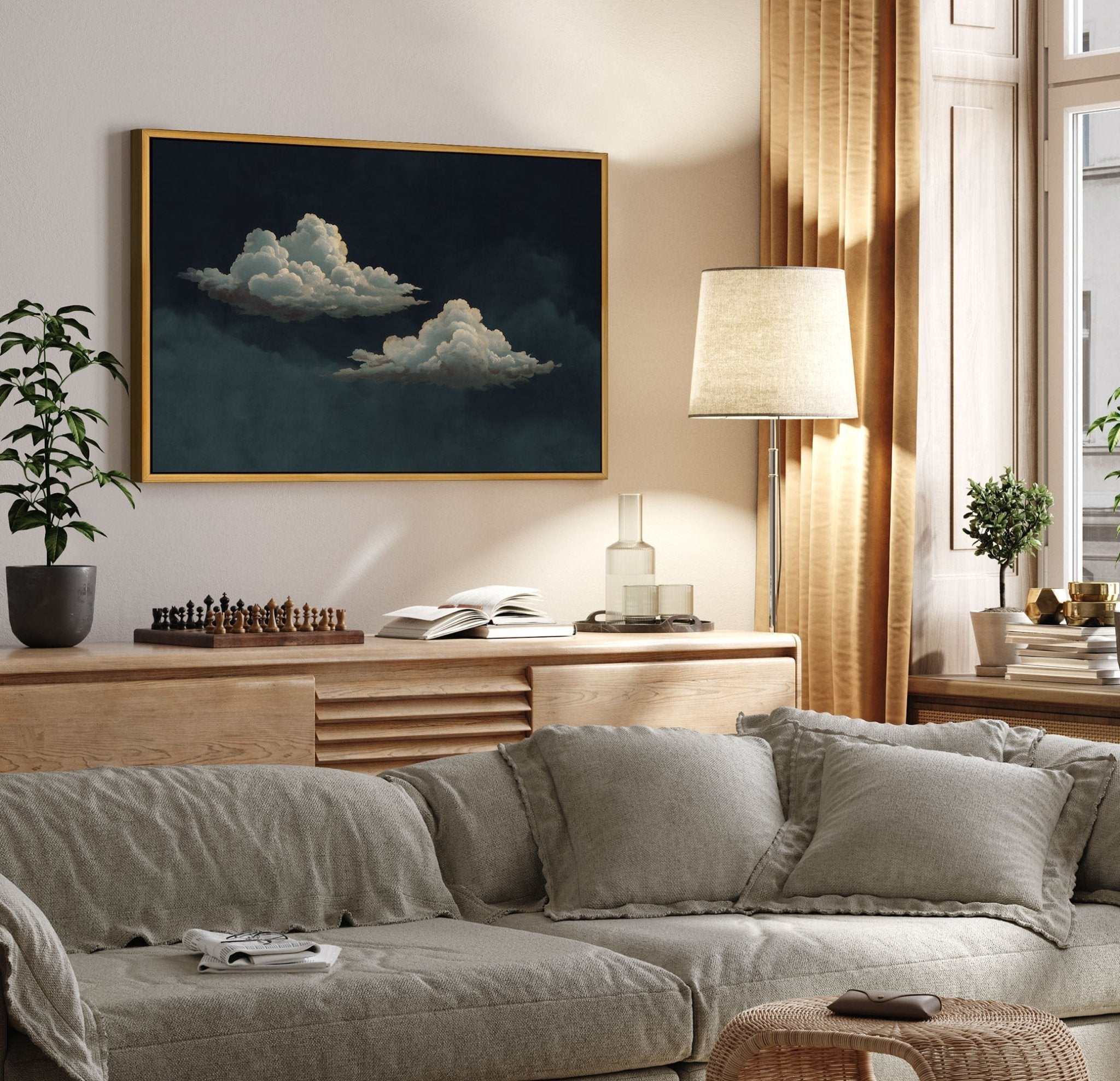 Two Clouds Moody Navy Canvas Art - POPvault