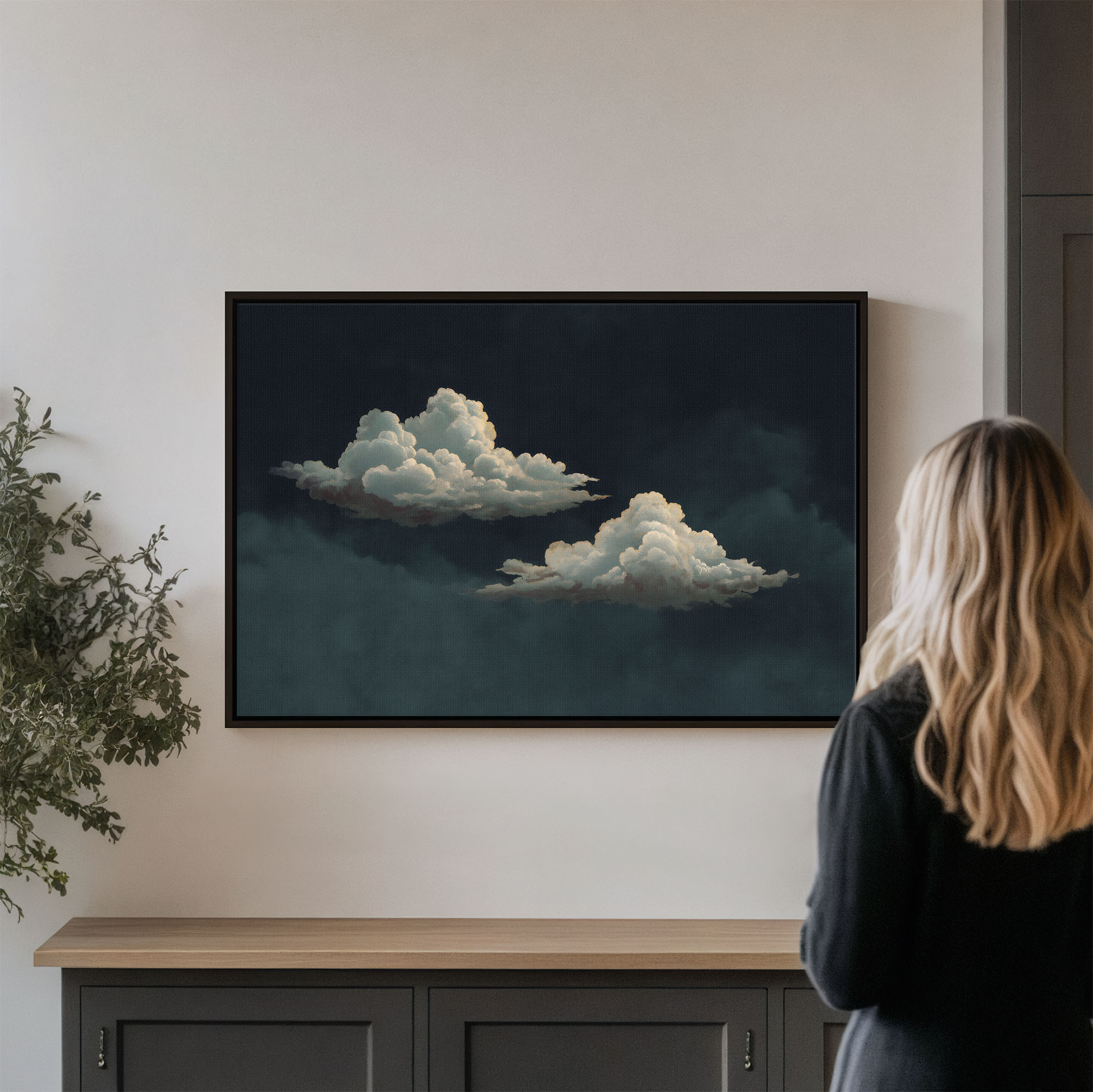 Two Clouds Moody Navy Canvas Art - POPvault