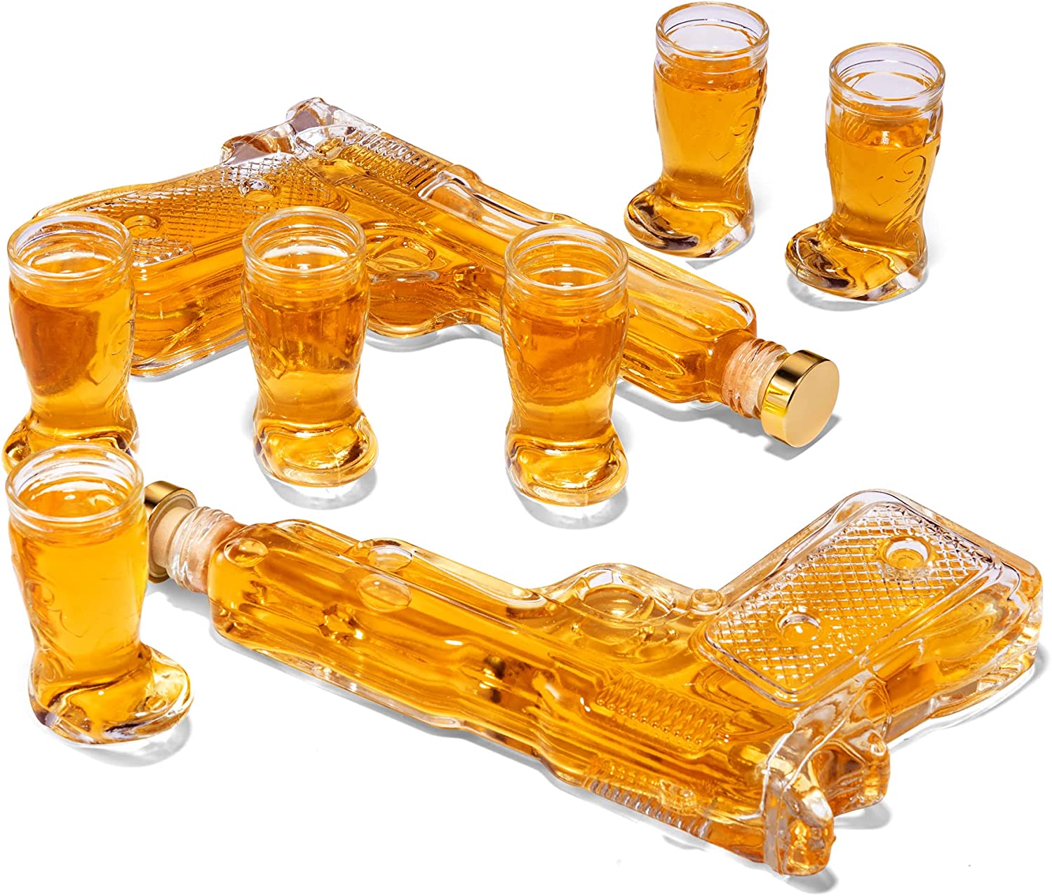 Two Pistols Decanter Holster Set With 6 Shot Glasses, Pourers, & Stoppers - POPvault