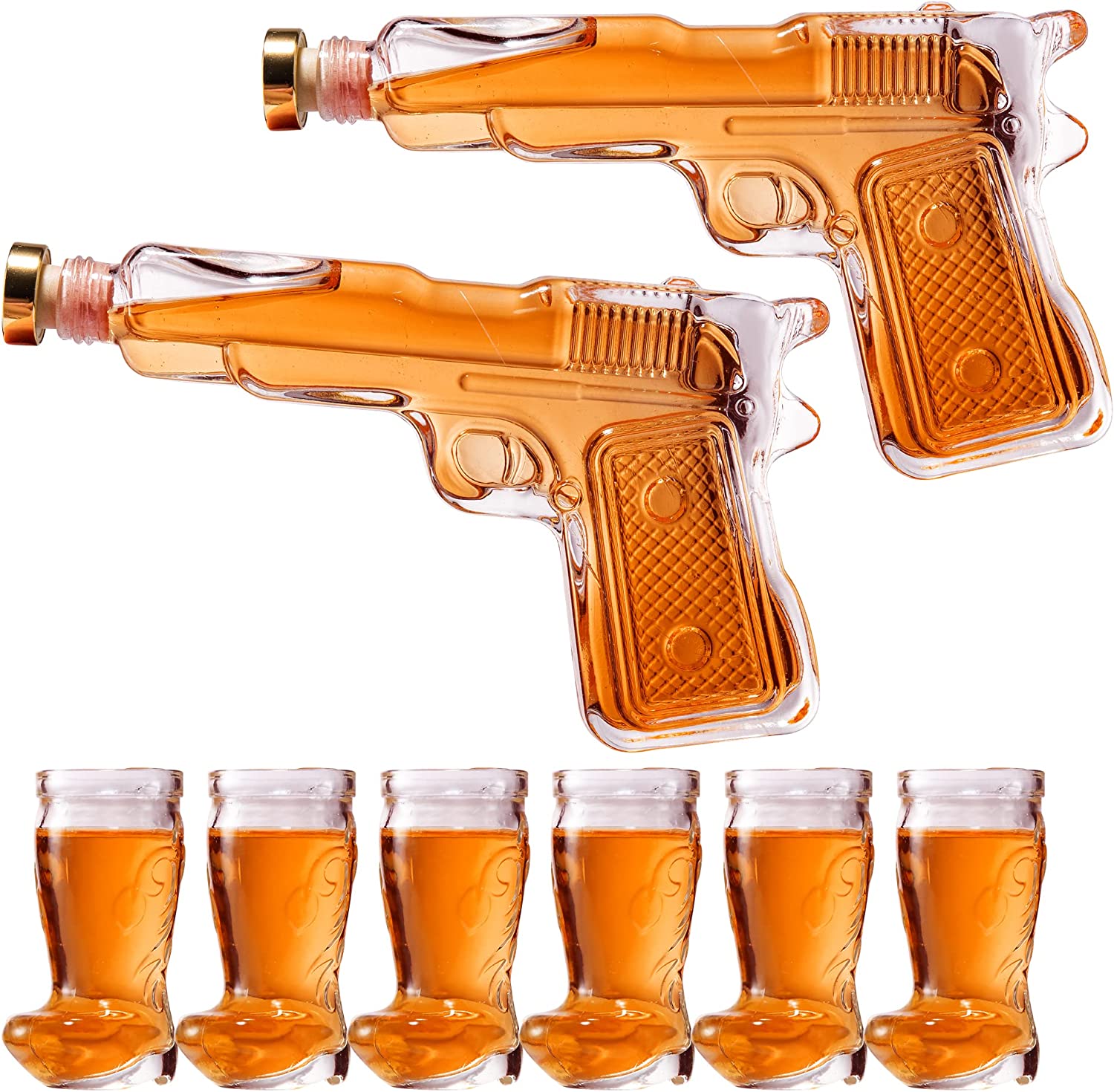 Two Pistols Decanter Holster Set With 6 Shot Glasses, Pourers, & Stoppers - POPvault