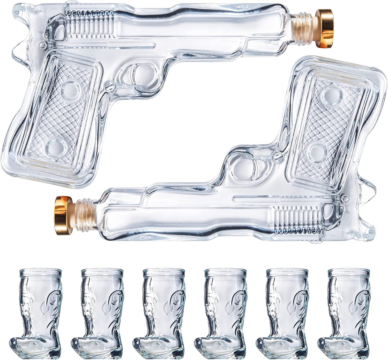 Two Pistols Decanter Holster Set With 6 Shot Glasses, Pourers, & Stoppers - POPvault