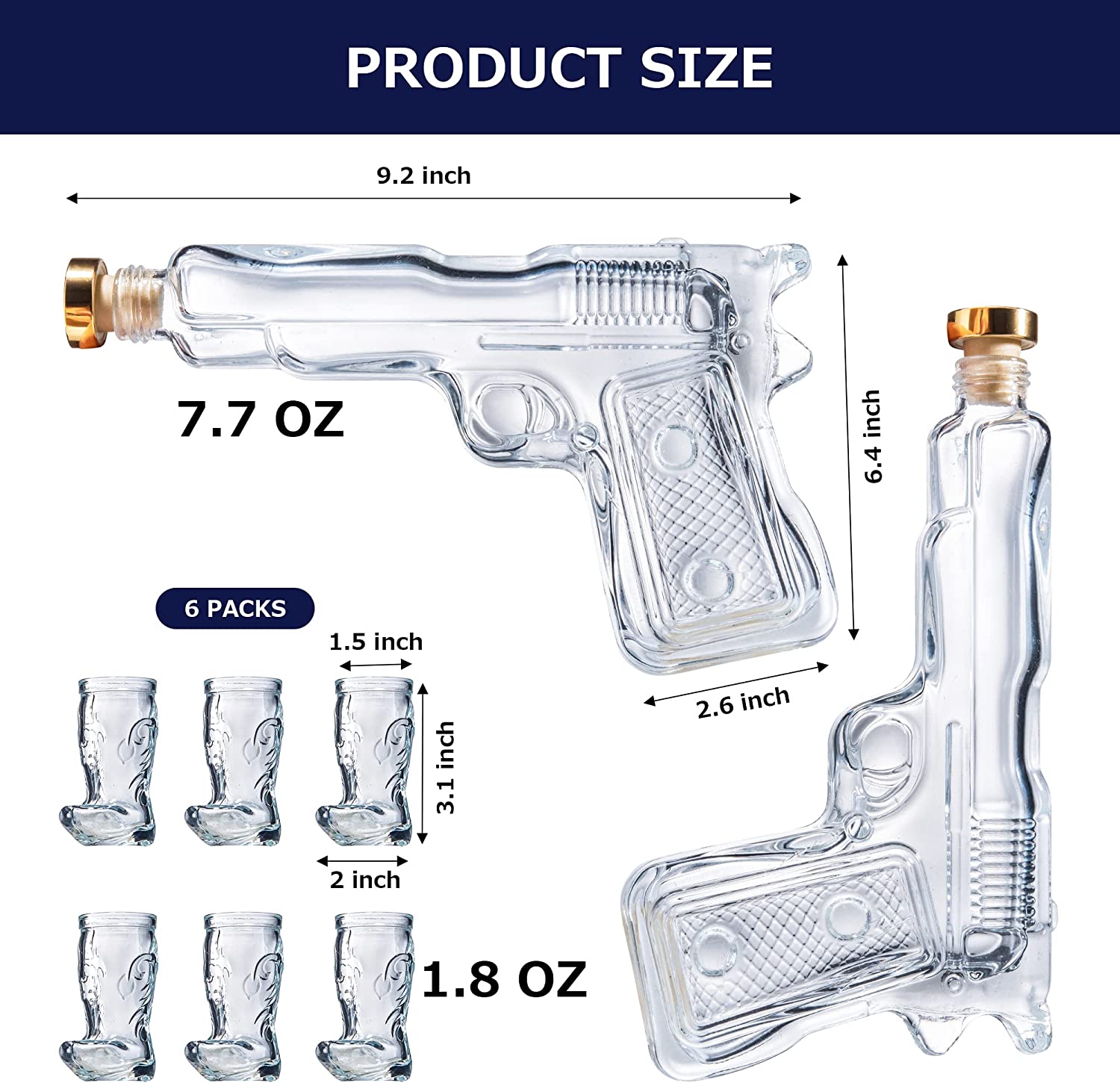 Two Pistols Decanter Holster Set With 6 Shot Glasses, Pourers, & Stoppers - POPvault