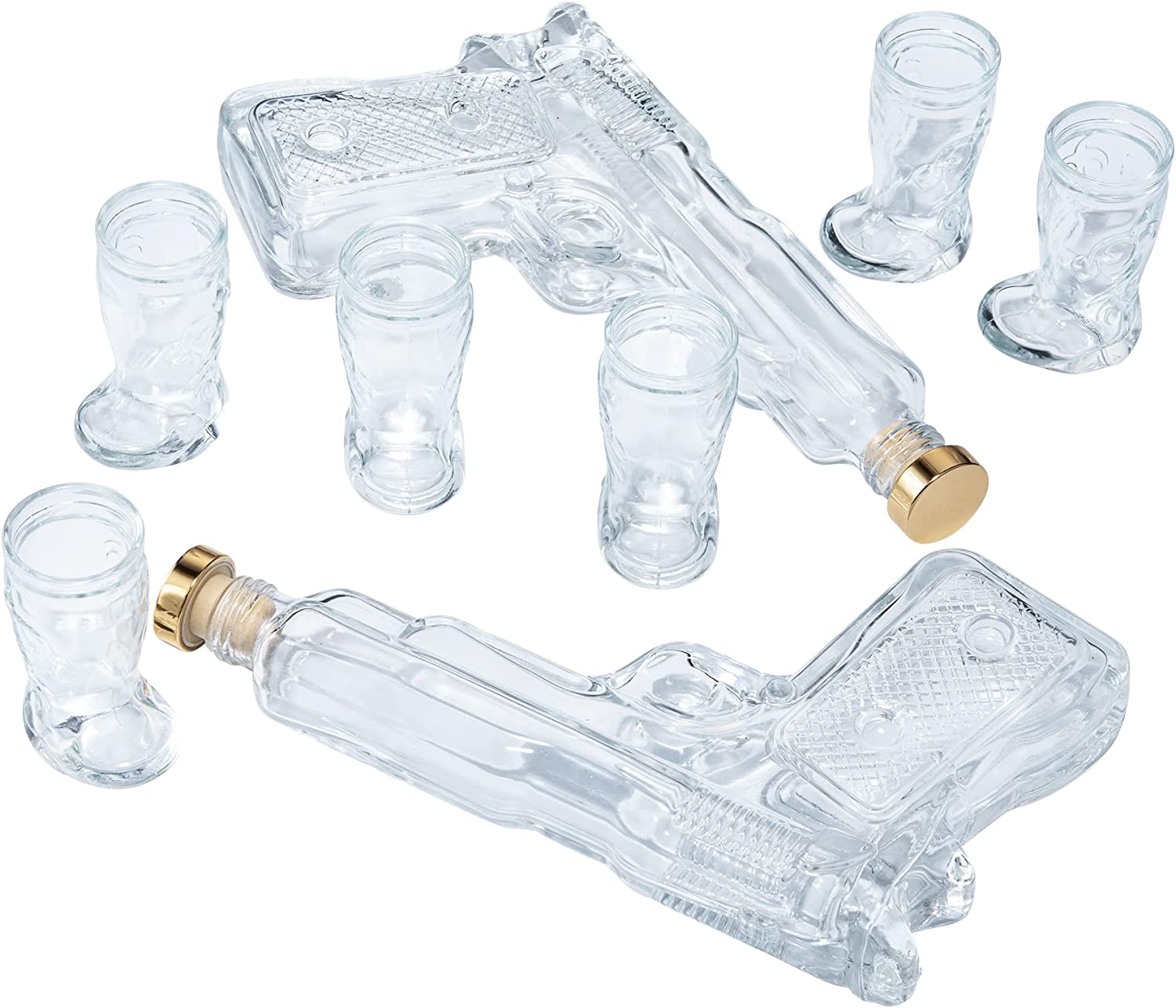 Two Pistols Decanter Holster Set With 6 Shot Glasses, Pourers, & Stoppers - POPvault