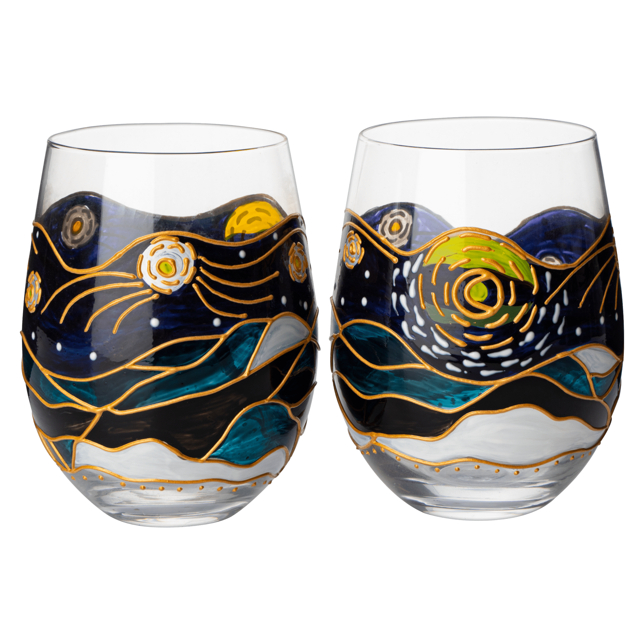 Vincent Van Gogh Stemless Hand Painted 18.5 Oz. Wine Glasses (Set Of 2) - POPvault
