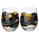 Vincent Van Gogh Stemless Hand Painted 18.5 Oz. Wine Glasses (Set Of 2) - POPvault