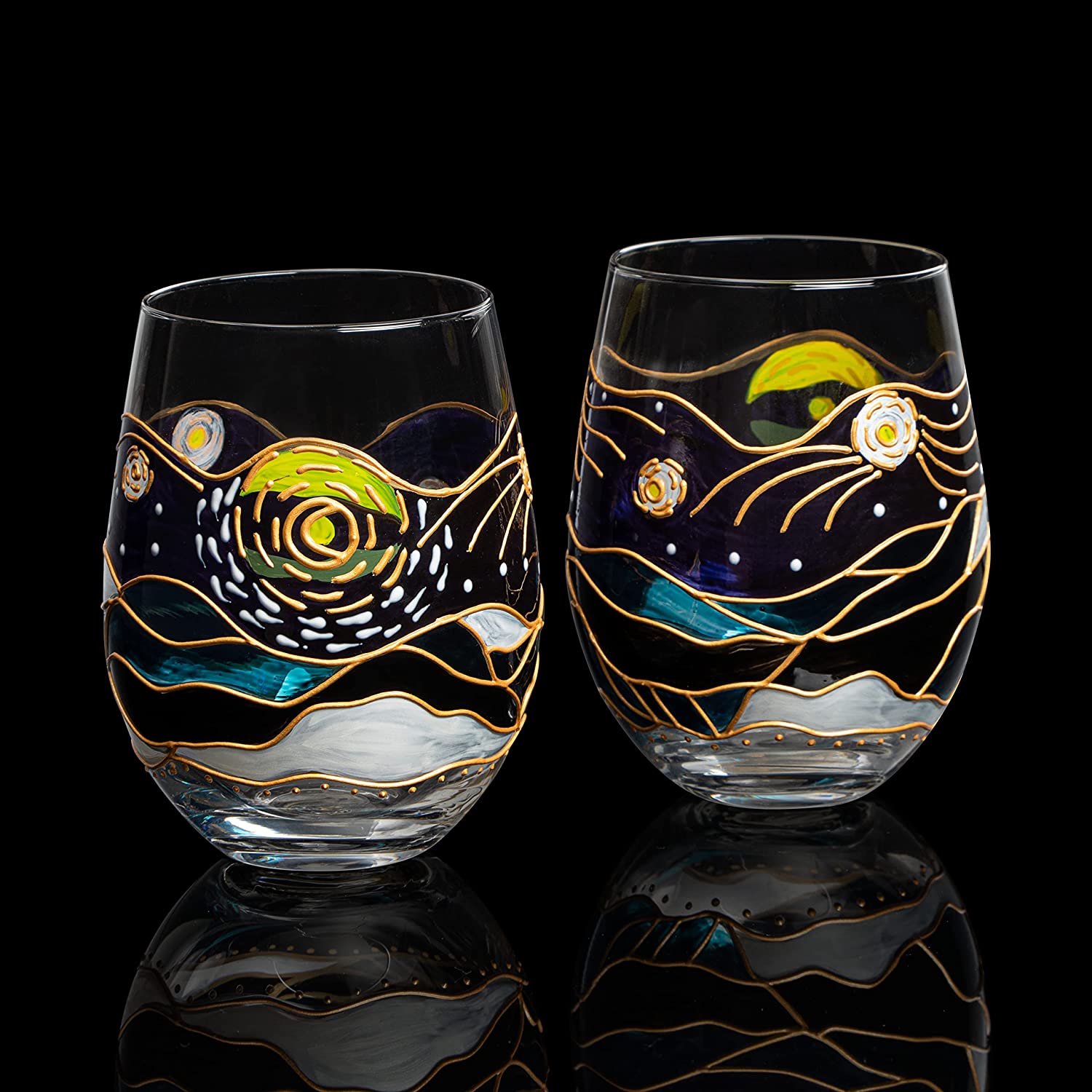 Vincent Van Gogh Stemless Hand Painted 18.5 Oz. Wine Glasses (Set Of 2) - POPvault