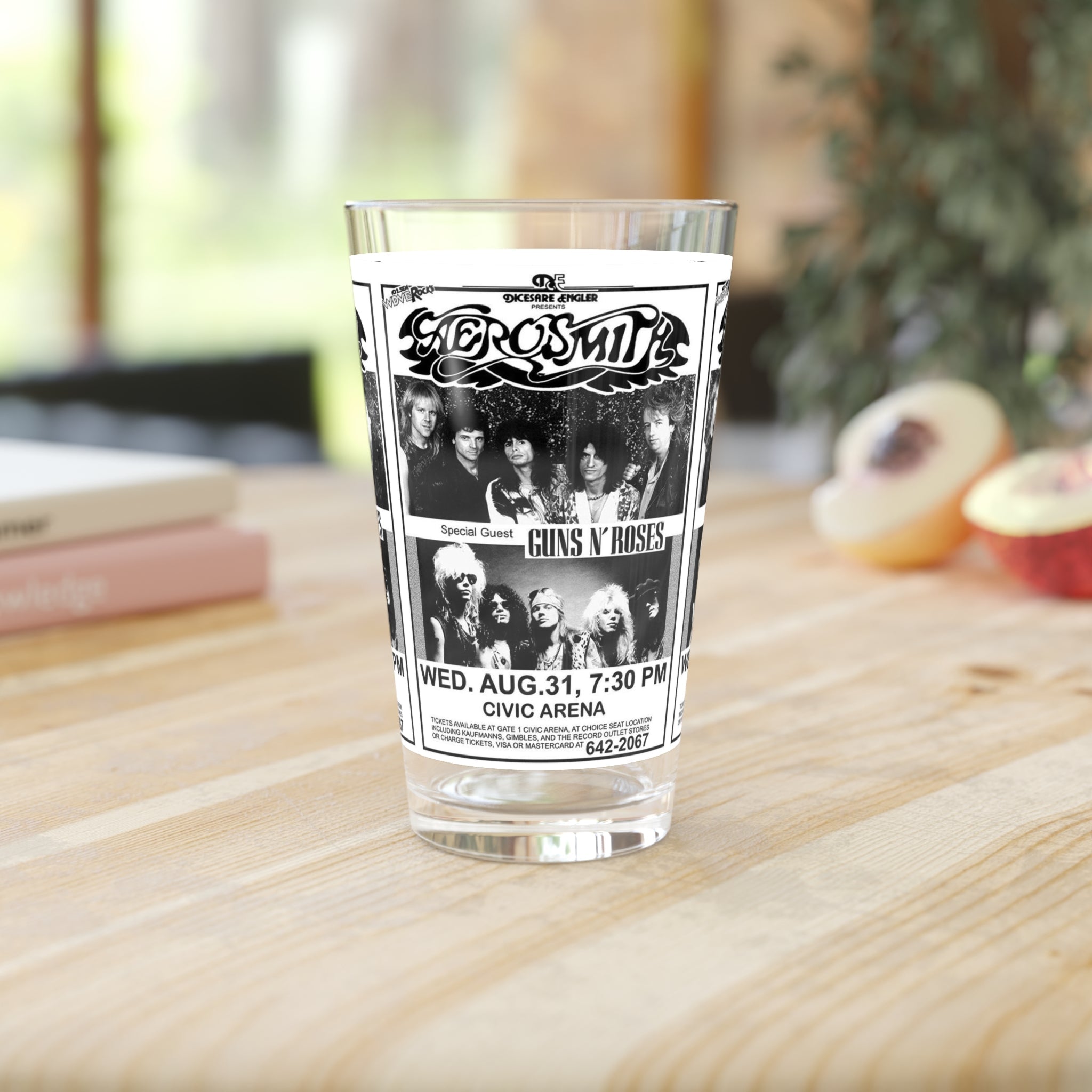 Vintage Concert Poster 16 Oz. Pint Glass — Featuring Aerosmith, Guns & Roses At The Pittsburgh Civic Arena - POPvault