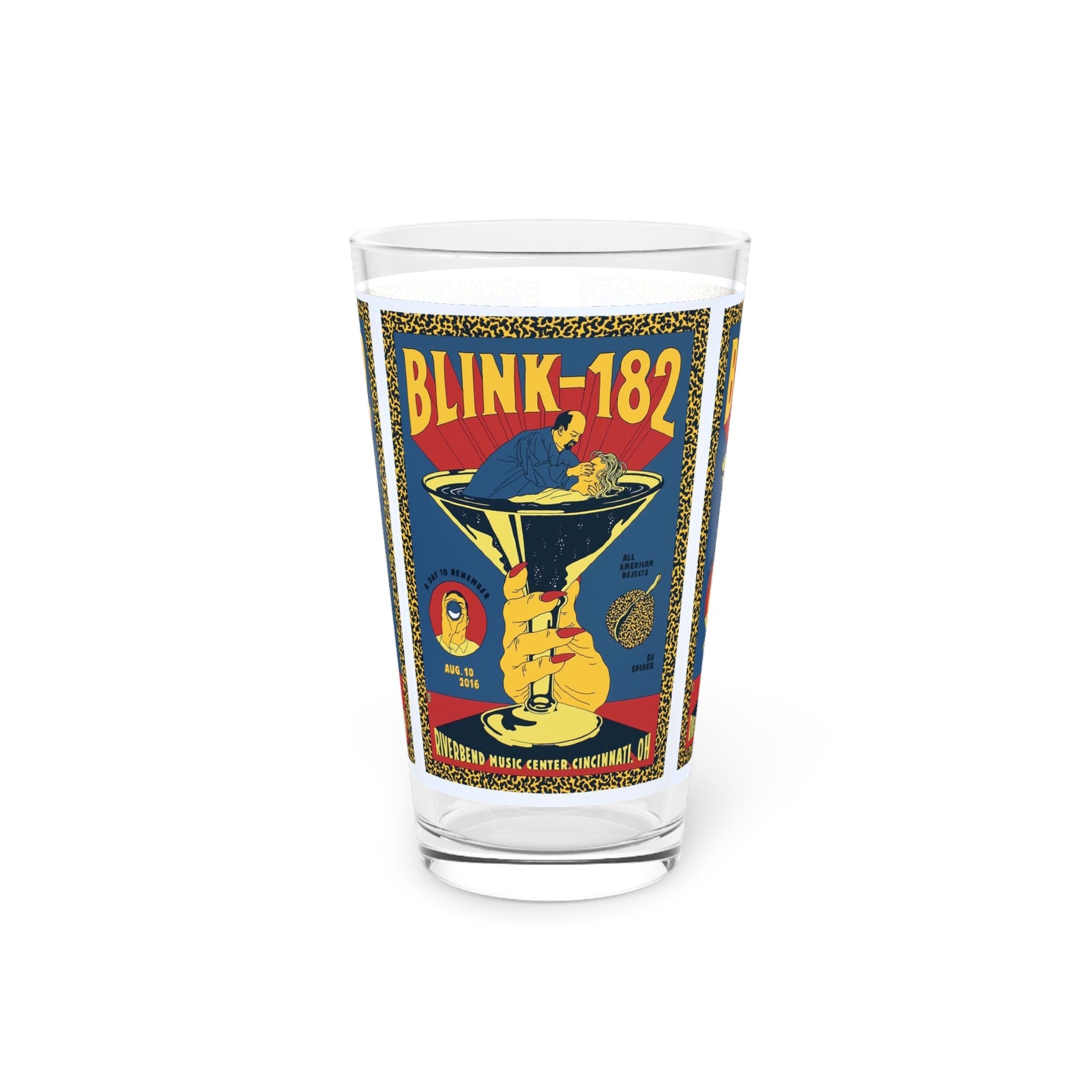 Vintage Concert Poster 16 Oz. Pint Glass — Featuring Blink 182 At The Cincinnati Riverbend Music Center 2016 - POPvault