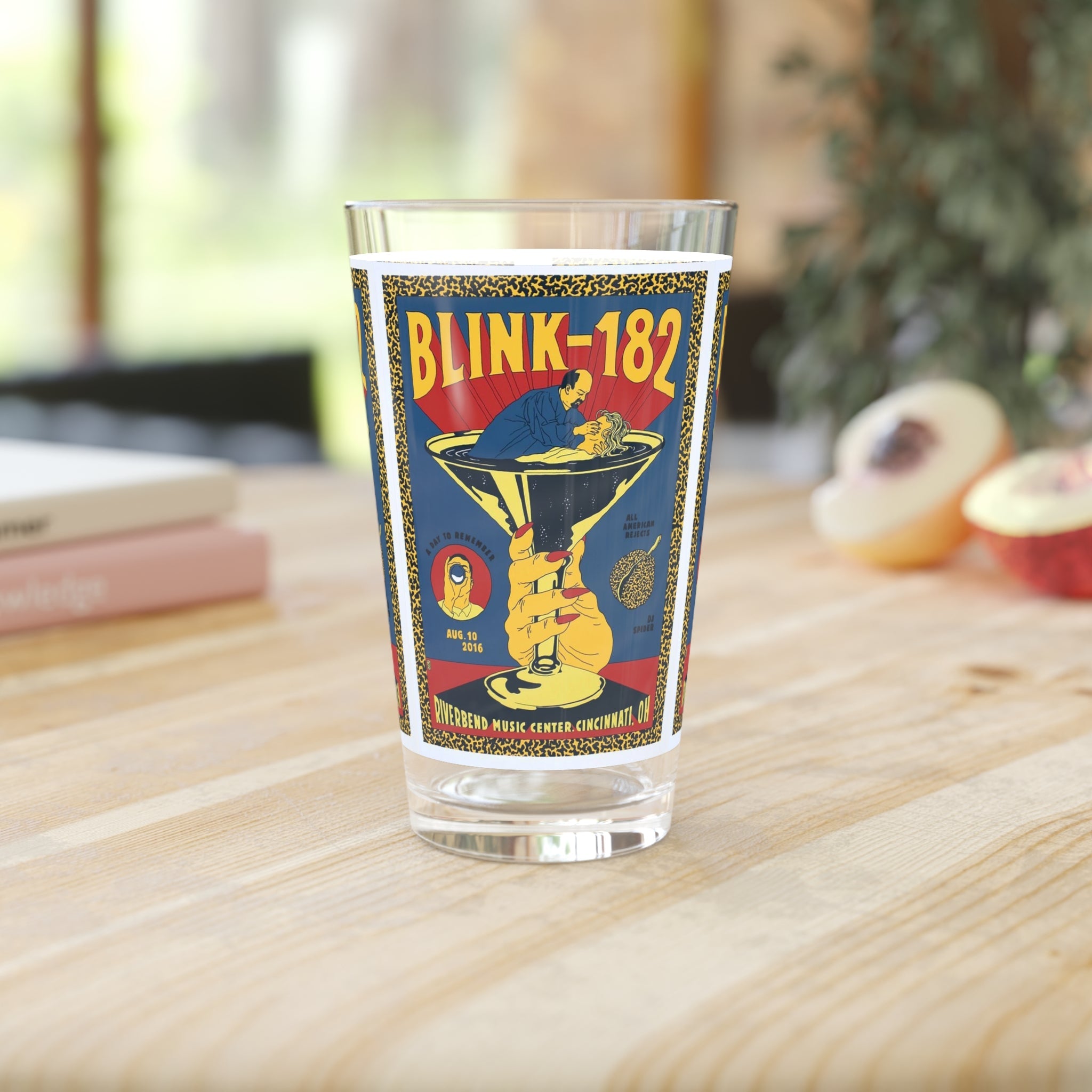 Vintage Concert Poster 16 Oz. Pint Glass — Featuring Blink 182 At The Cincinnati Riverbend Music Center 2016 - POPvault
