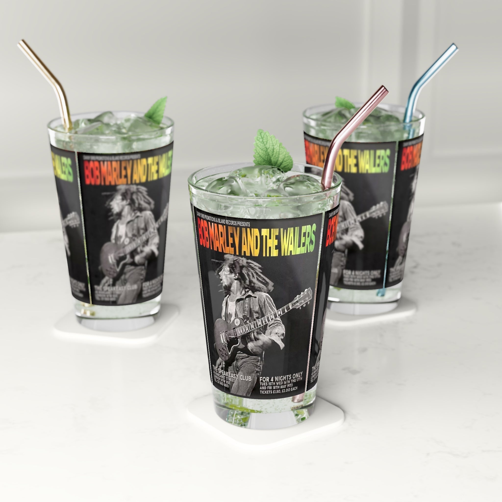 Vintage Concert Poster 16 Oz. Pint Glass — Featuring Bob Marley & The Wailers At The London Speakeasy Club 1973 - POPvault