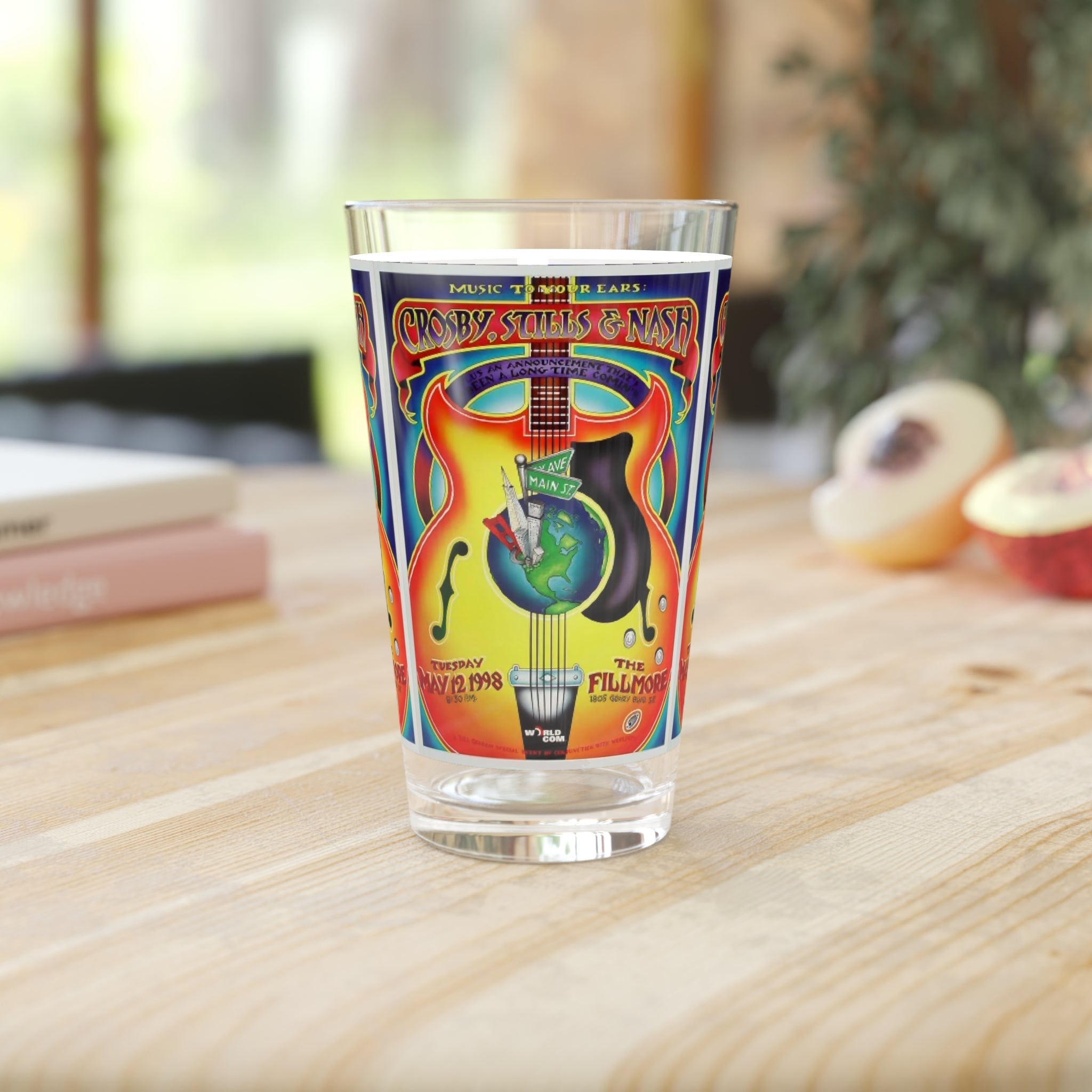 Vintage Concert Poster 16 Oz. Pint Glass — Featuring Crosby, Stills, and Nash At The Fillmore 1998 - POPvault