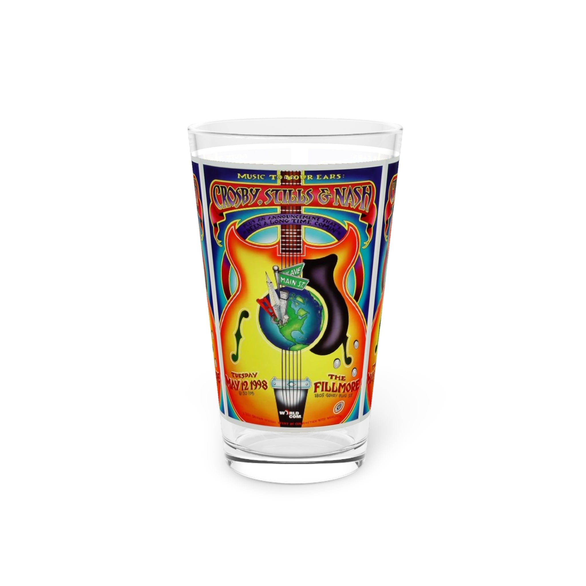 Vintage Concert Poster 16 Oz. Pint Glass — Featuring Crosby, Stills, and Nash At The Fillmore 1998 - POPvault