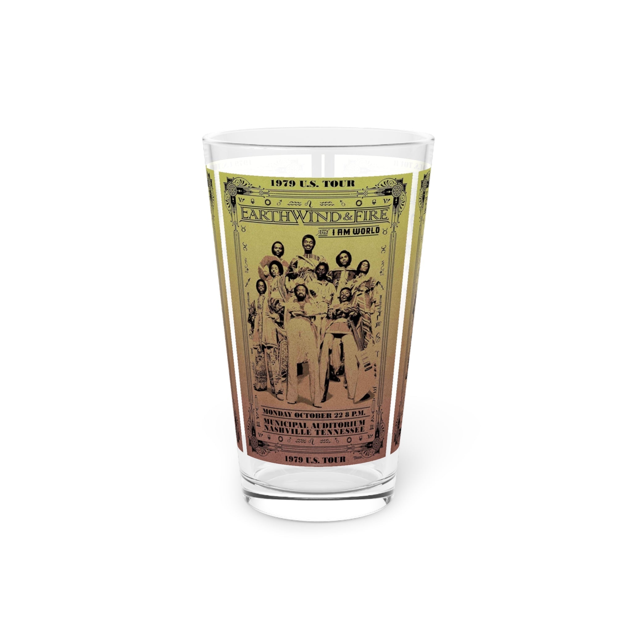 Vintage Concert Poster 16 Oz. Pint Glass — Featuring Earth, Wind, & Fire At The Nashville Municipal Auditorium 1979 - POPvault