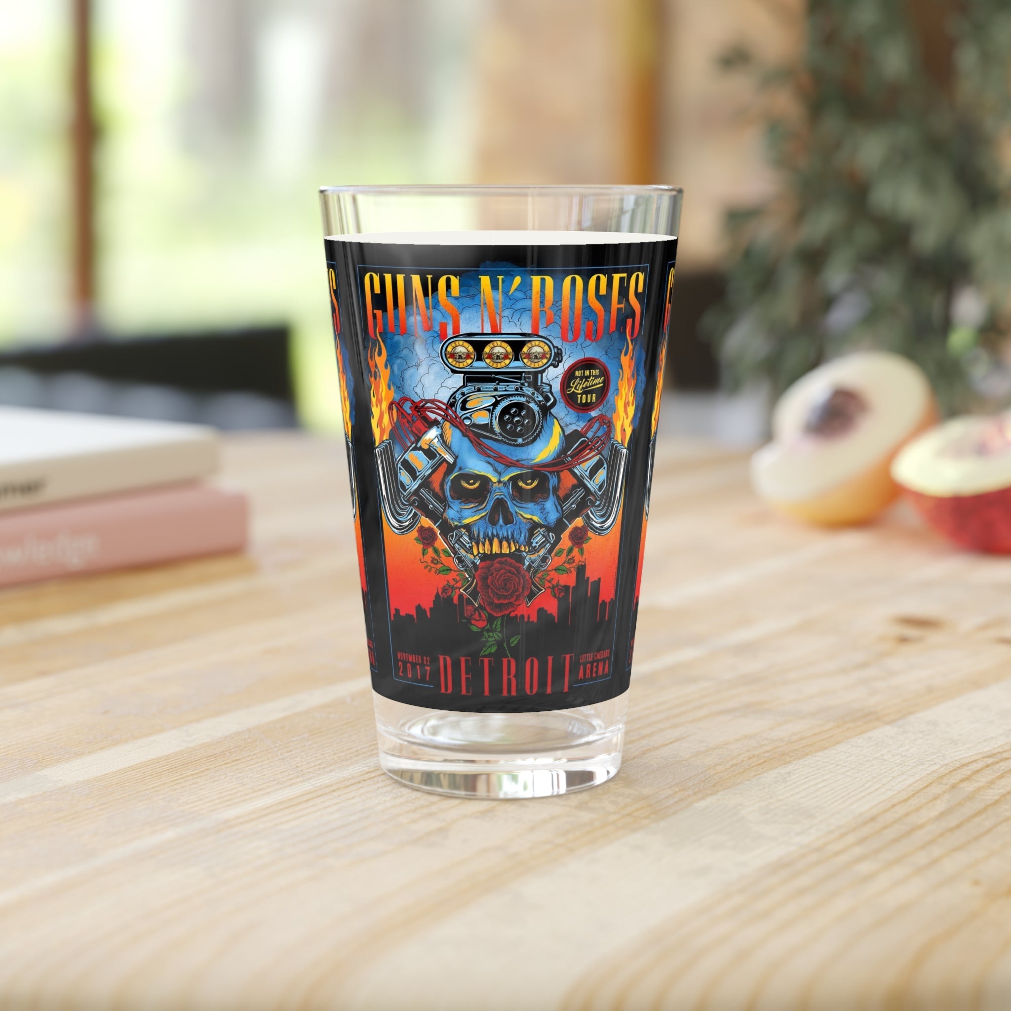 Vintage Concert Poster 16 Oz. Pint Glass — Featuring Guns & Roses At Detroit Little Caesars Arena 2017 - POPvault