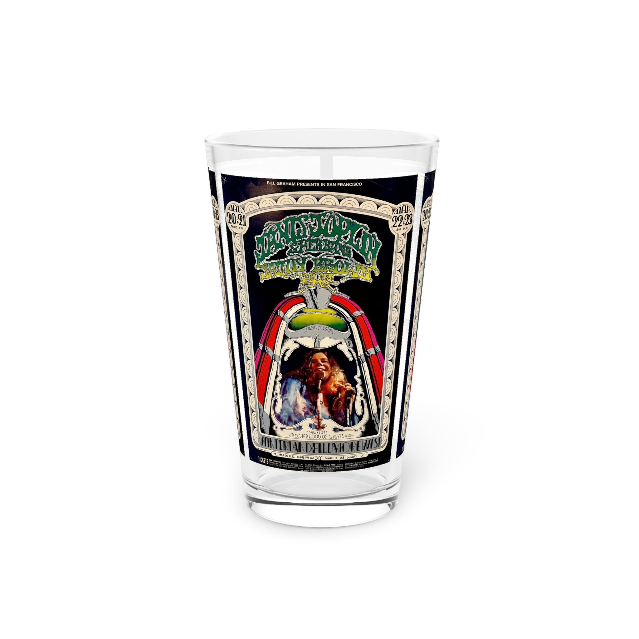 Vintage Concert Poster 16 Oz. Pint Glass — Featuring Janis Joplin At San Francisco Winterland Fillmore West - POPvault