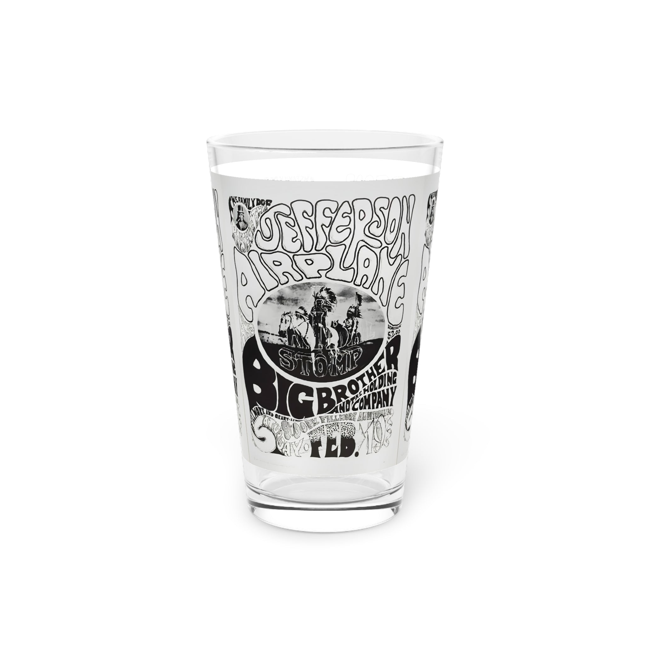Vintage Concert Poster 16 Oz. Pint Glass — Featuring Jefferson Airplane, Big Brother & The Holding Company At The Fillmore Auditorium - POPvault