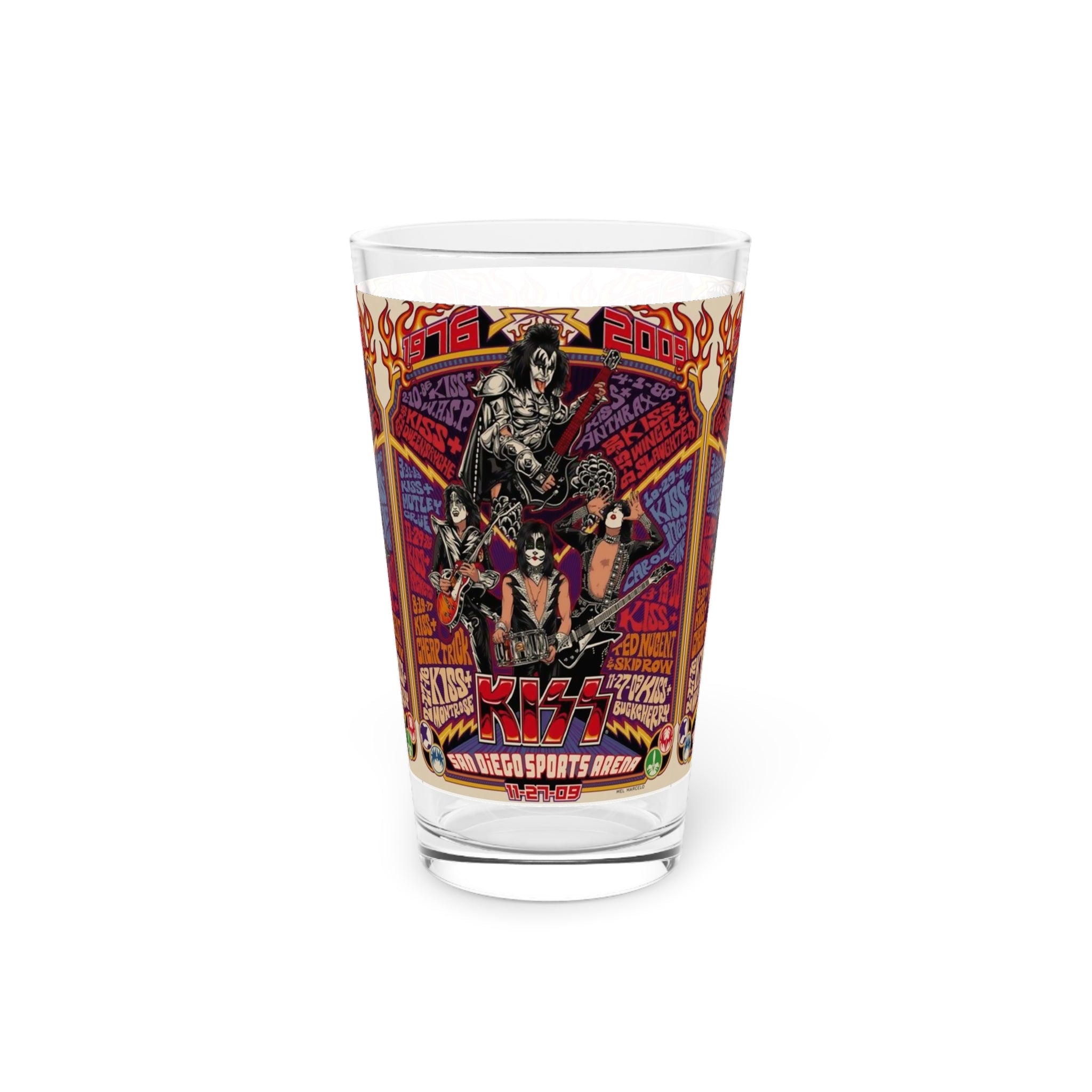 Vintage Concert Poster 16 Oz. Pint Glass — Featuring Kiss At The San Diego Sports Arena 2009 - POPvault