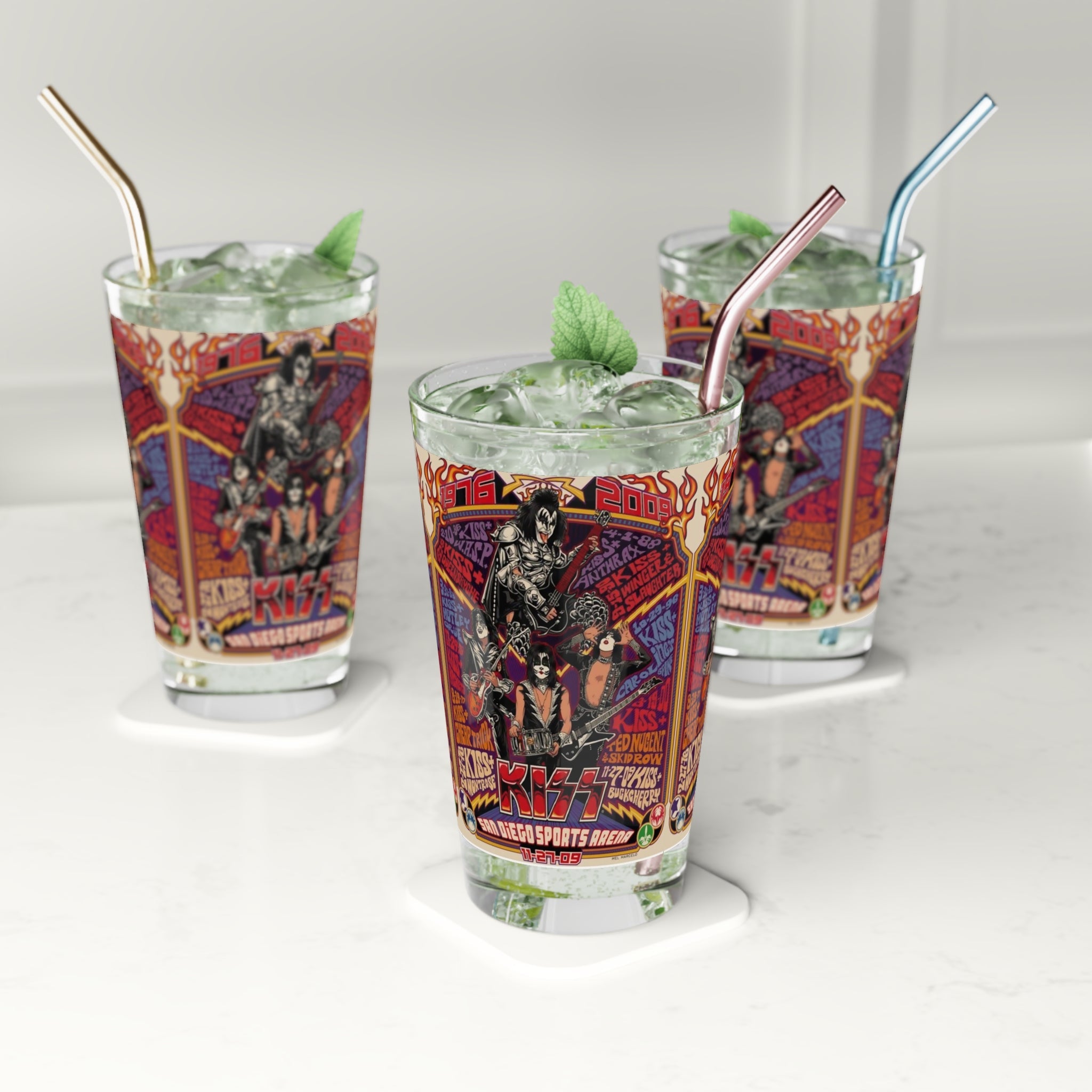 Vintage Concert Poster 16 Oz. Pint Glass — Featuring Kiss At The San Diego Sports Arena 2009 - POPvault