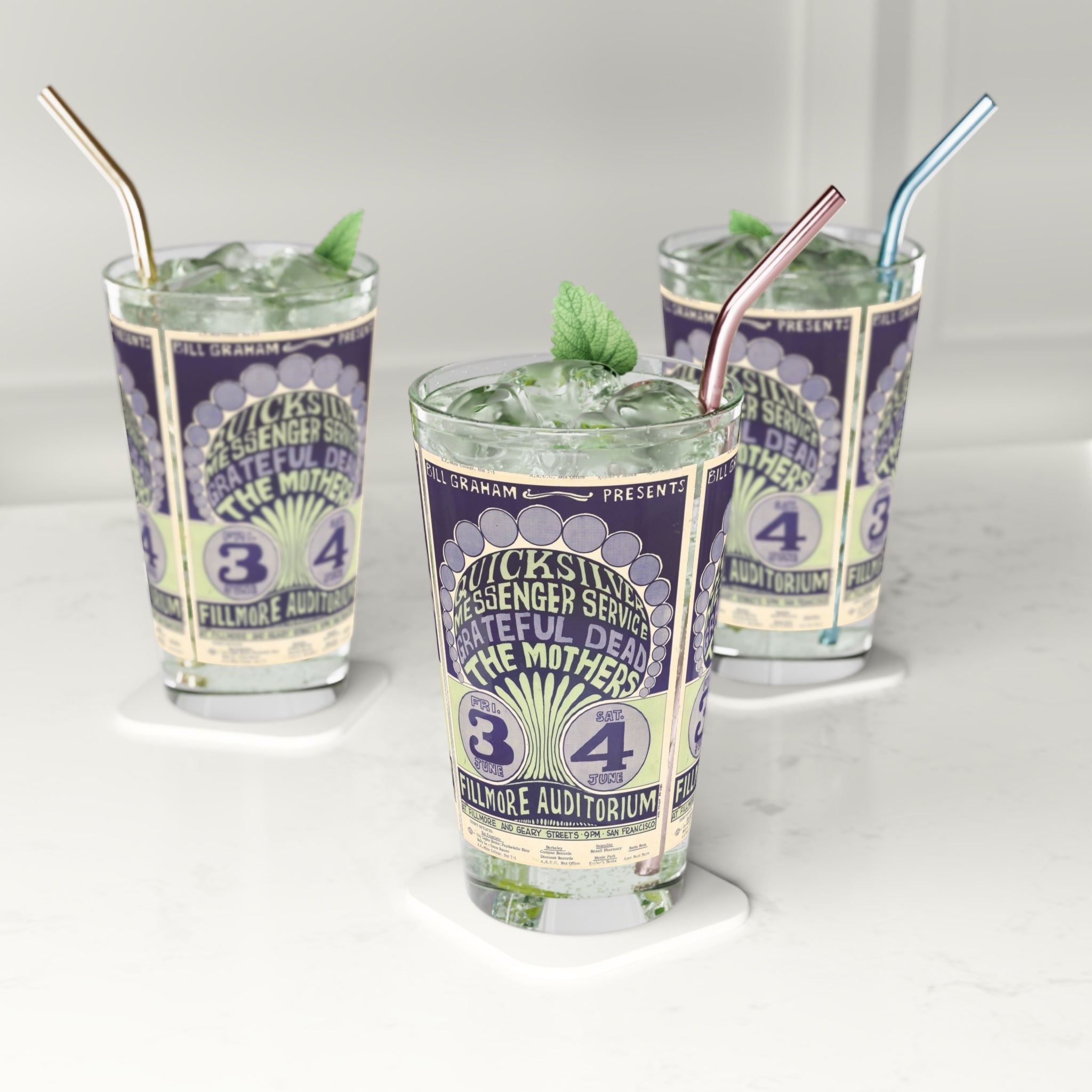 Vintage Concert Poster 16 Oz. Pint Glass — Featuring Quicksilver, The Dead, The Mothers 1968 - POPvault