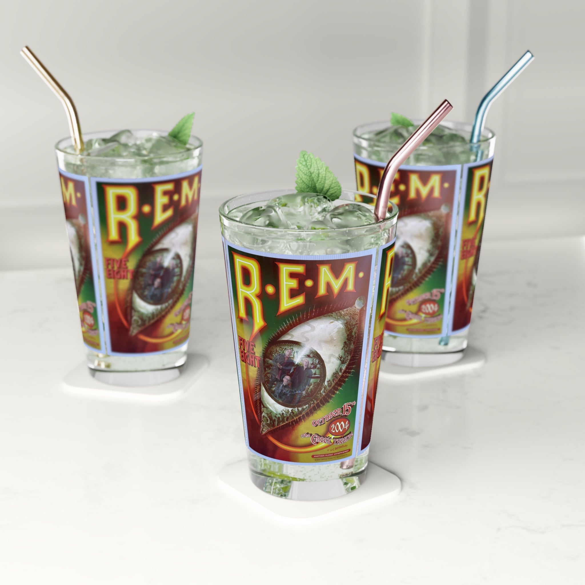 Vintage Concert Poster 16 Oz. Pint Glass — Featuring R.E.M. At The Los Angeles Greek Theatre - POPvault