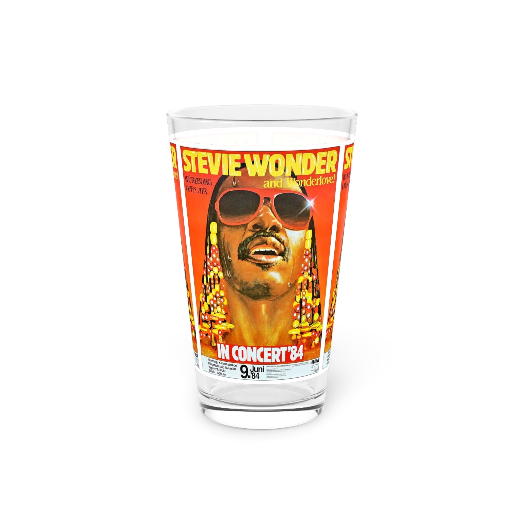 Vintage Concert Poster 16 Oz. Pint Glass — Featuring Stevie Wonder At The Wurzburg Open Air 1984 - POPvault