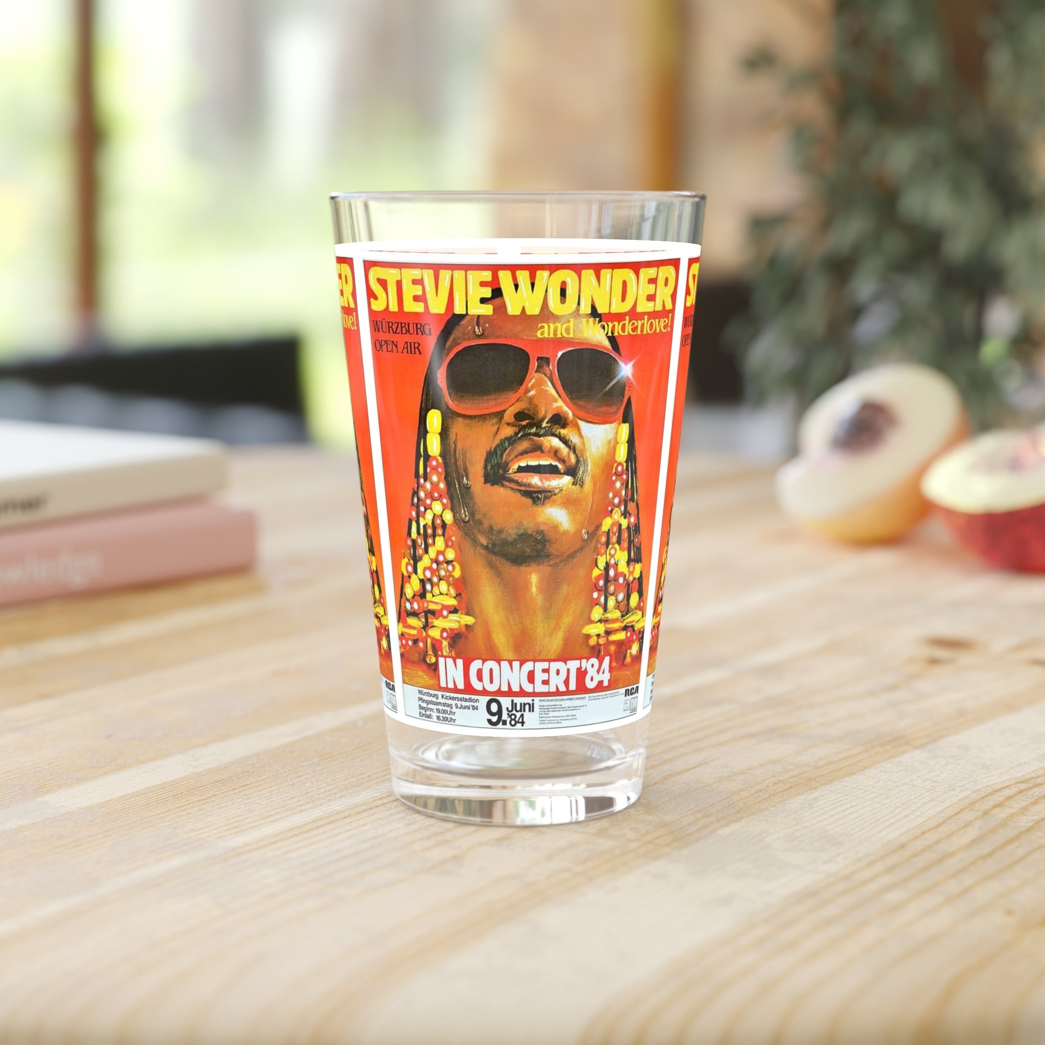 Vintage Concert Poster 16 Oz. Pint Glass — Featuring Stevie Wonder At The Wurzburg Open Air 1984 - POPvault