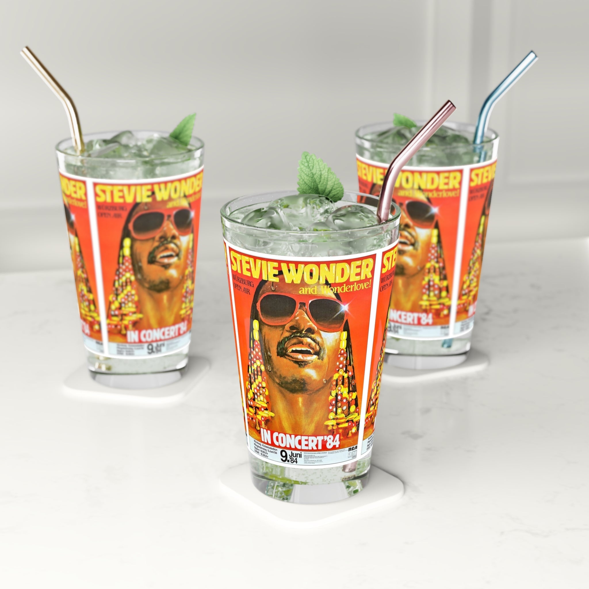 Vintage Concert Poster 16 Oz. Pint Glass — Featuring Stevie Wonder At The Wurzburg Open Air 1984 - POPvault
