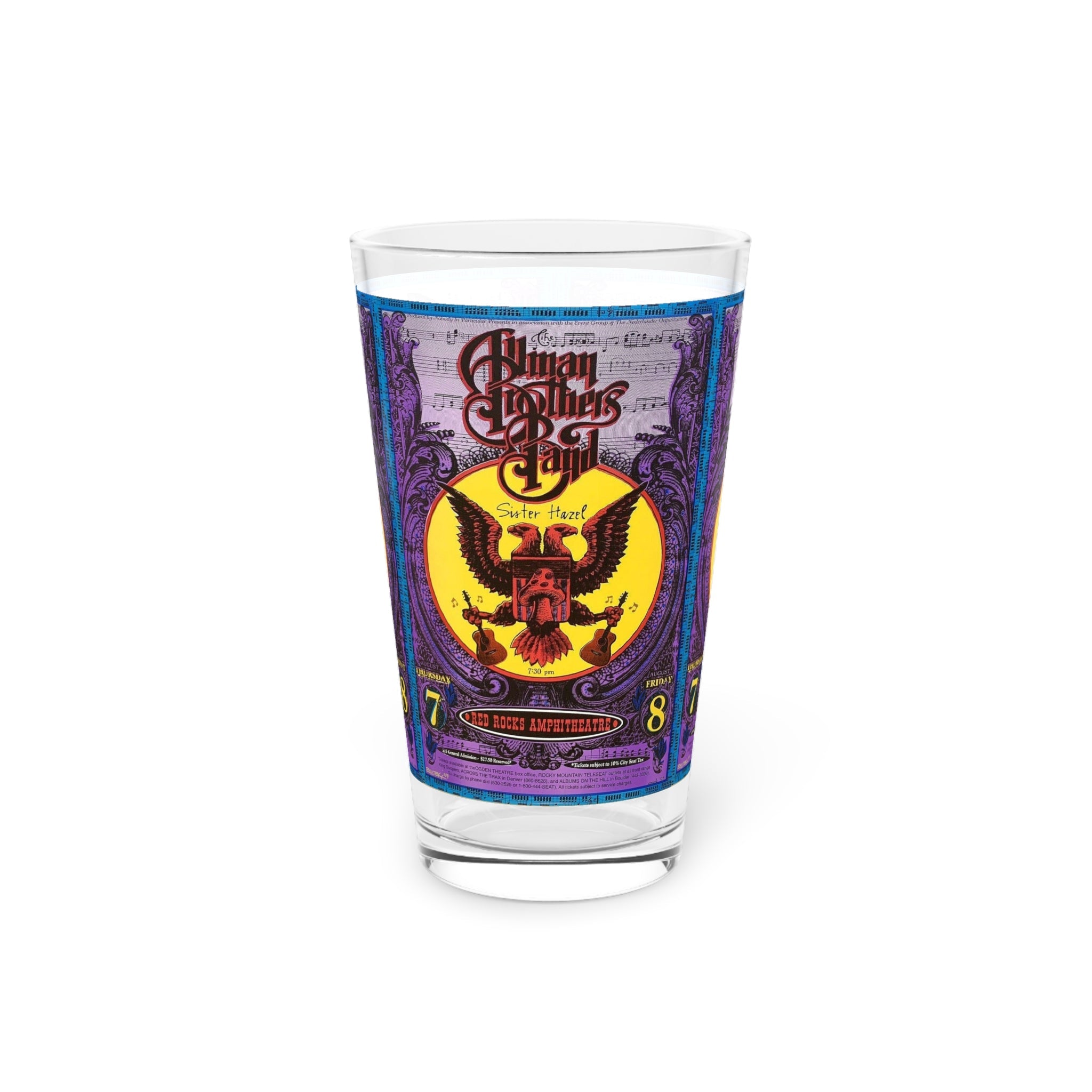 Vintage Concert Poster 16 Oz. Pint Glass — Featuring The Allman Brothers Band At Red Rocks Amphitheatre - POPvault