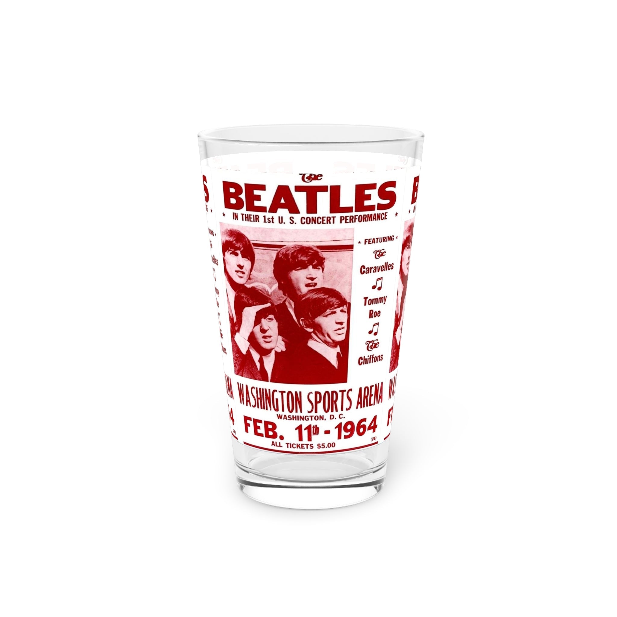 Vintage Concert Poster 16 Oz. Pint Glass — Featuring The Beatles At The Washington Sports Arena 1964 - POPvault