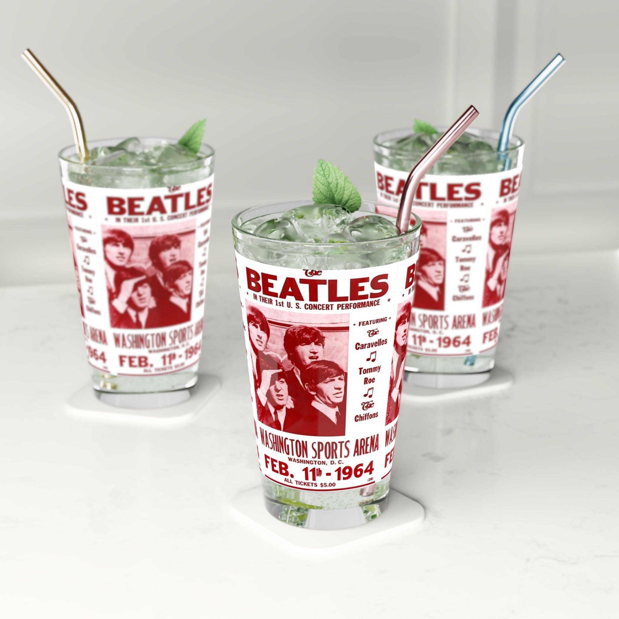 Vintage Concert Poster 16 Oz. Pint Glass — Featuring The Beatles At The Washington Sports Arena 1964 - POPvault