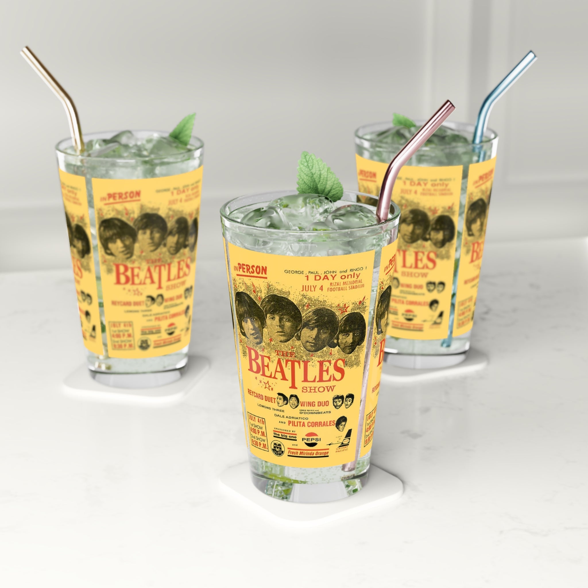 Vintage Concert Poster 16 Oz. Pint Glass — Featuring The Beatles Show 1965 - POPvault