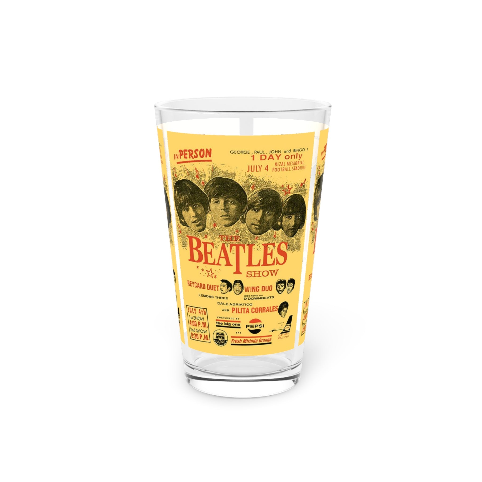 Vintage Concert Poster 16 Oz. Pint Glass — Featuring The Beatles Show 1965 - POPvault