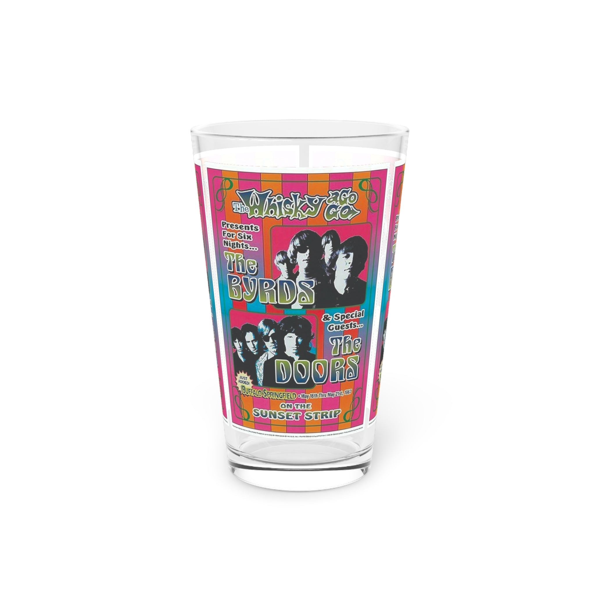 Vintage Concert Poster 16 Oz. Pint Glass — Featuring The Byrds, Doors, Buffalo Springfield 1967 - POPvault