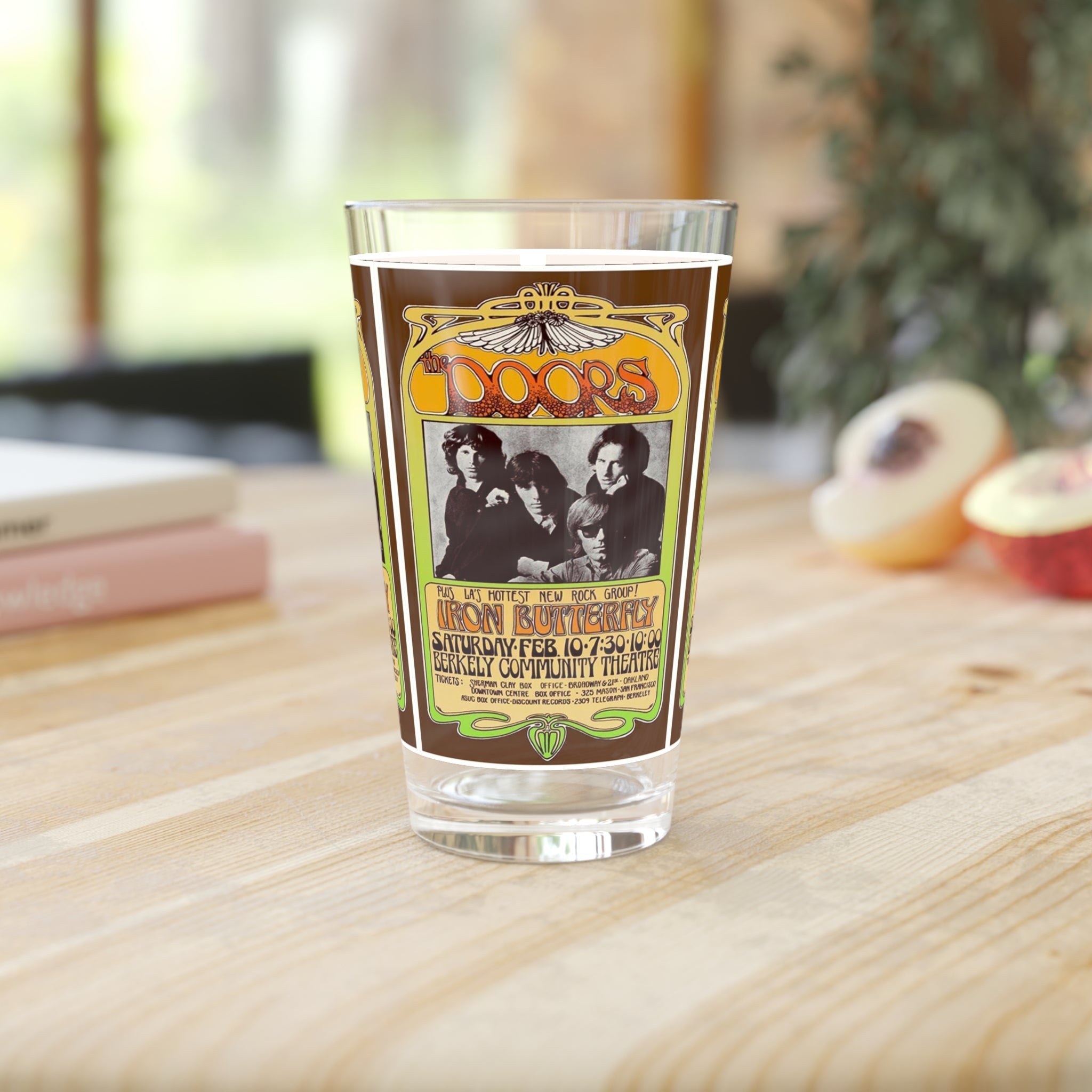 Vintage Concert Poster 16 Oz. Pint Glass — Featuring The Doors, Iron Butterfly At The Berkely Community Theatre - POPvault