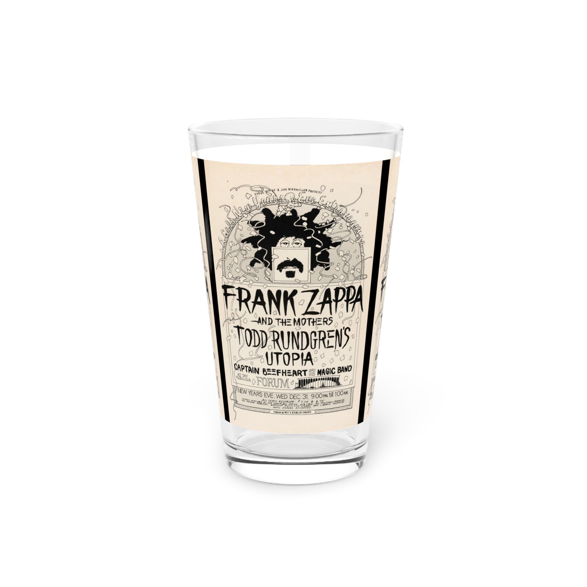 Vintage Concert Poster 16 Oz. Pint Glass — Featuring The Mothers, Todd Rundgren, More At The Los Angeles Forum - POPvault
