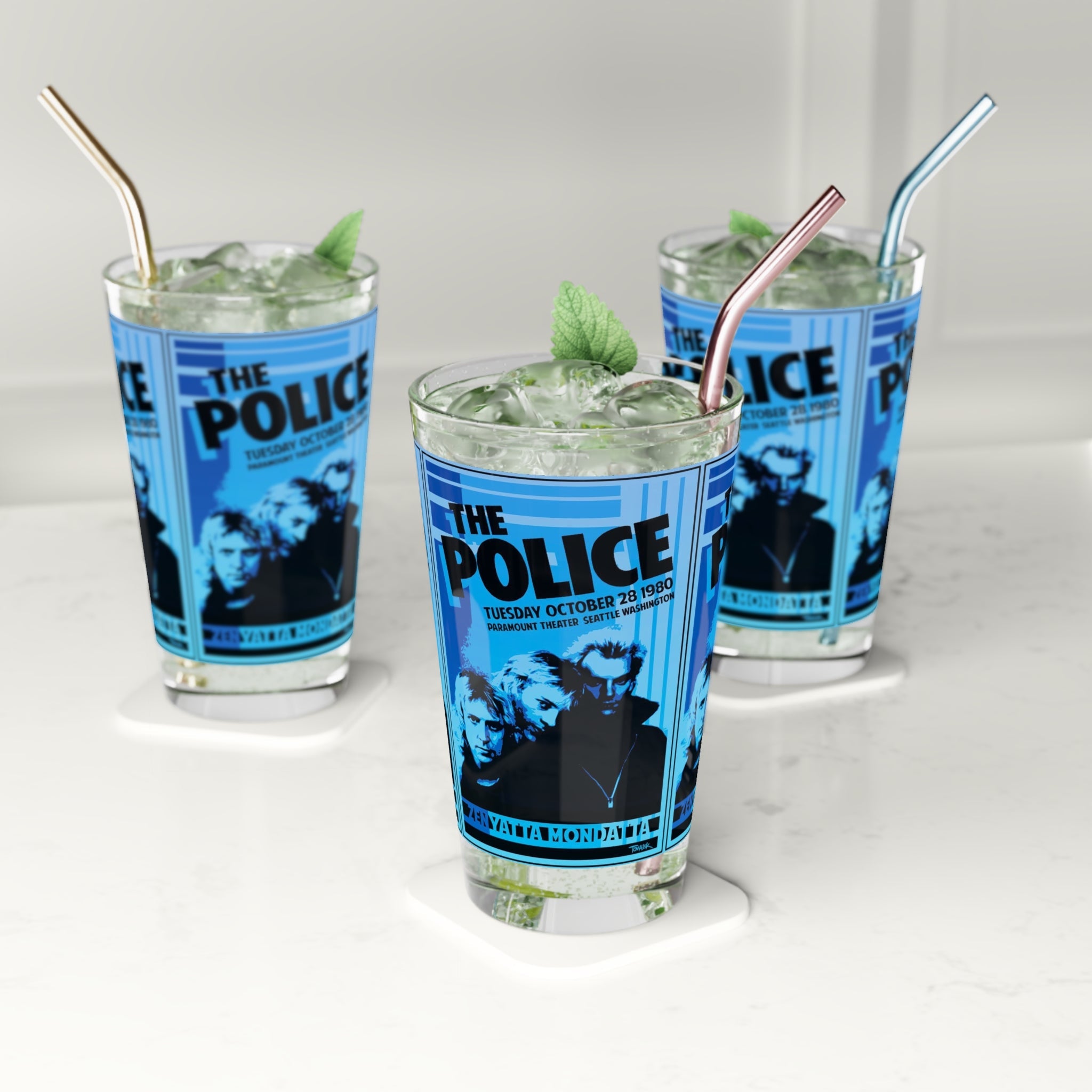 Vintage Concert Poster 16 Oz. Pint Glass — Featuring The Police At The Seattle Paramount Theatre 1980 - POPvault