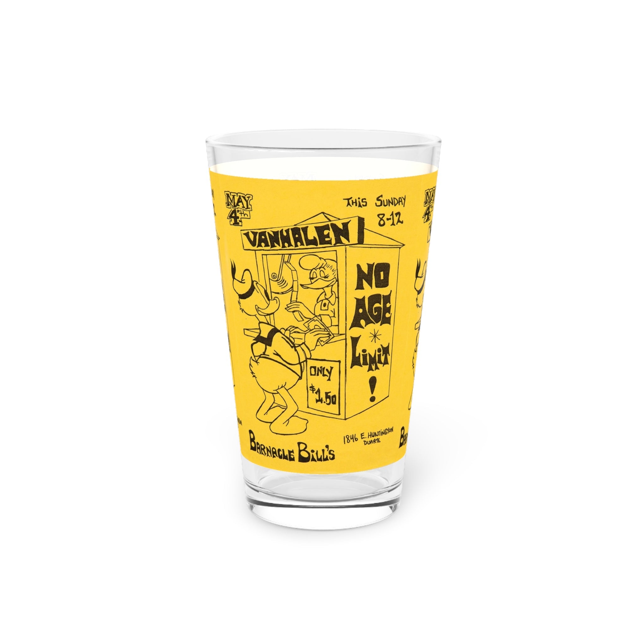 Vintage Concert Poster 16 Oz. Pint Glass — Featuring Van Halen At Duarte California Barnacle Bills - POPvault