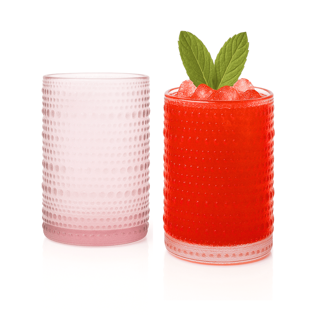 Vintage Rose Pink Hobnail Highball Glasses - 15oz - POPvault