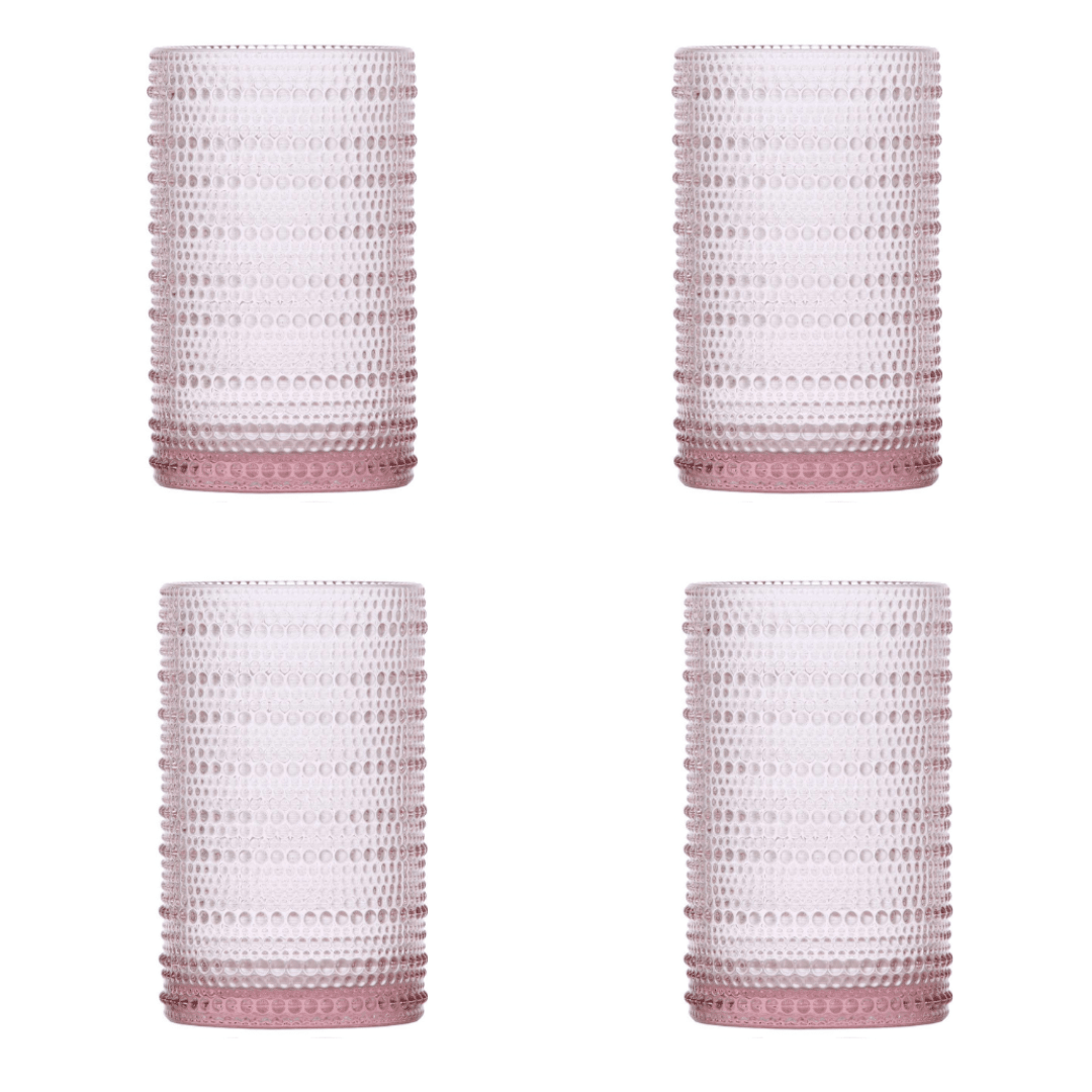 Vintage Rose Pink Hobnail Highball Glasses - 15oz - POPvault