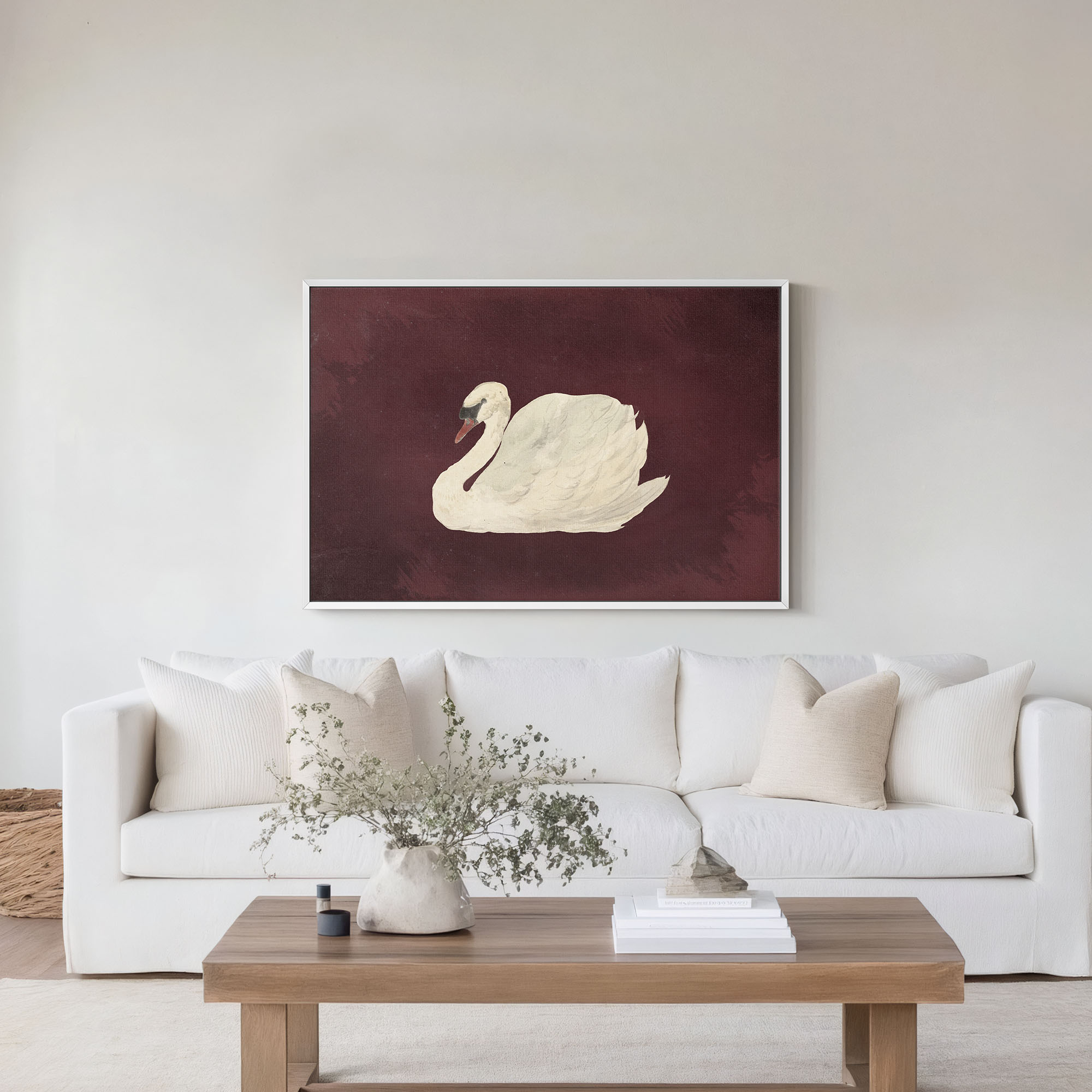Vintage Swan Maroon Wall Art - POPvault