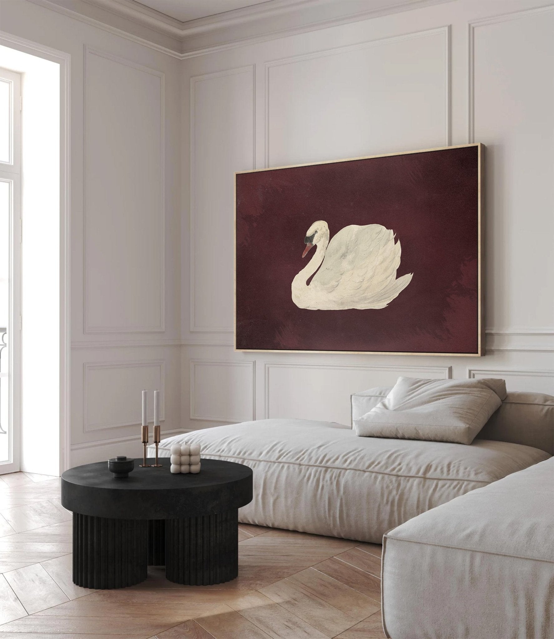 Vintage Swan Maroon Wall Art - POPvault