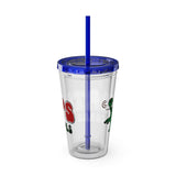 Vintage Turtles Record & Tapes Store Logo Sunsplash Reusable 16 Ounce Tumbler With Straw - POPvault