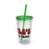 Vintage Turtles Record & Tapes Store Logo Sunsplash Reusable 16 Ounce Tumbler With Straw - POPvault