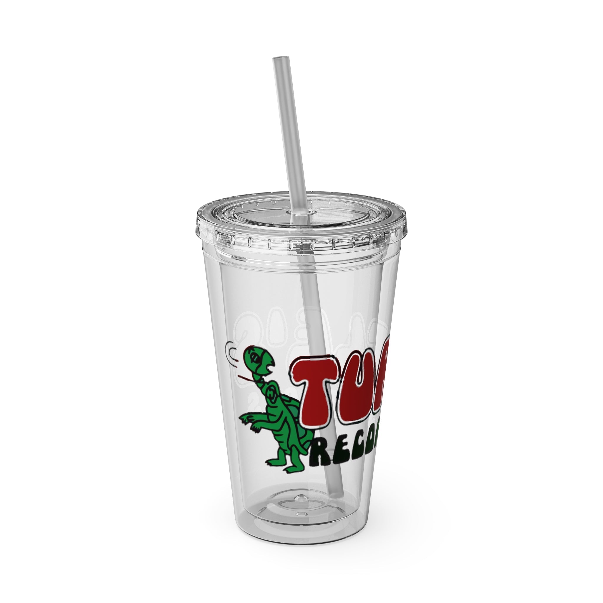 Vintage Turtles Record & Tapes Store Logo Sunsplash Reusable 16 Ounce Tumbler With Straw - POPvault
