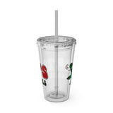 Vintage Turtles Record & Tapes Store Logo Sunsplash Reusable 16 Ounce Tumbler With Straw - POPvault