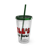 Vintage Turtles Record & Tapes Store Logo Sunsplash Reusable 16 Ounce Tumbler With Straw - POPvault