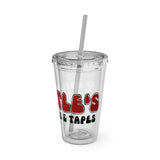 Vintage Turtles Record & Tapes Store Logo Sunsplash Reusable 16 Ounce Tumbler With Straw - POPvault