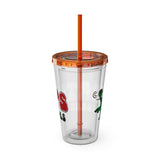 Vintage Turtles Record & Tapes Store Logo Sunsplash Reusable 16 Ounce Tumbler With Straw - POPvault