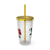 Vintage Turtles Record & Tapes Store Logo Sunsplash Reusable 16 Ounce Tumbler With Straw - POPvault