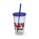 Vintage Turtles Record & Tapes Store Logo Sunsplash Reusable 16 Ounce Tumbler With Straw - POPvault